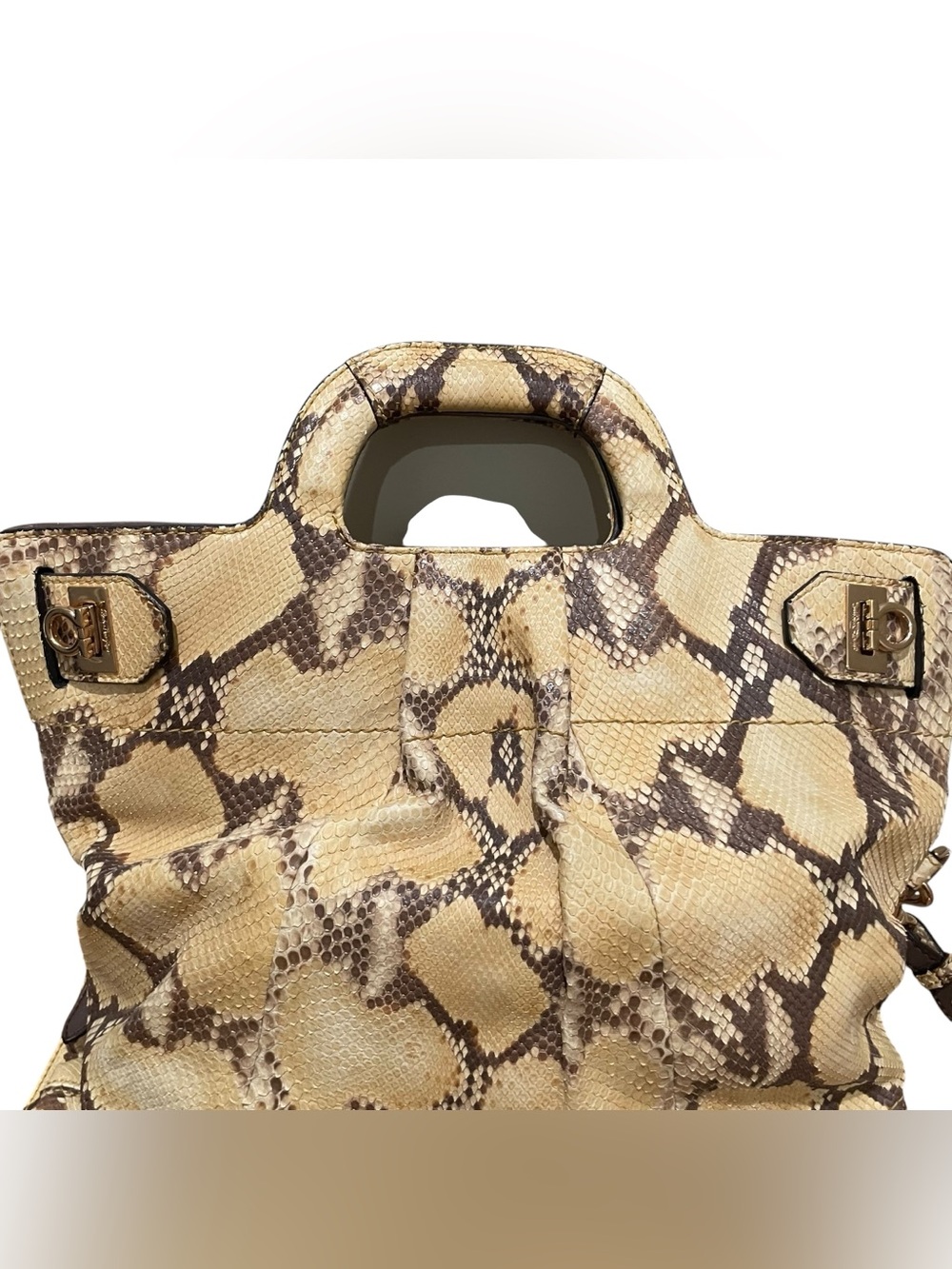 Salvatore Ferragamo Python Leather Convertible Tote Crossbody Bag Beige Brown - Picture 4 of 10